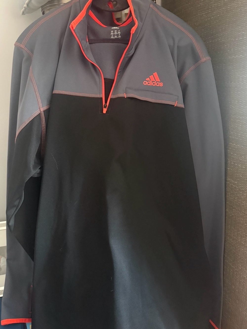 adidas Black & Gray Half-Zip Performance Jacket with Coral Trim